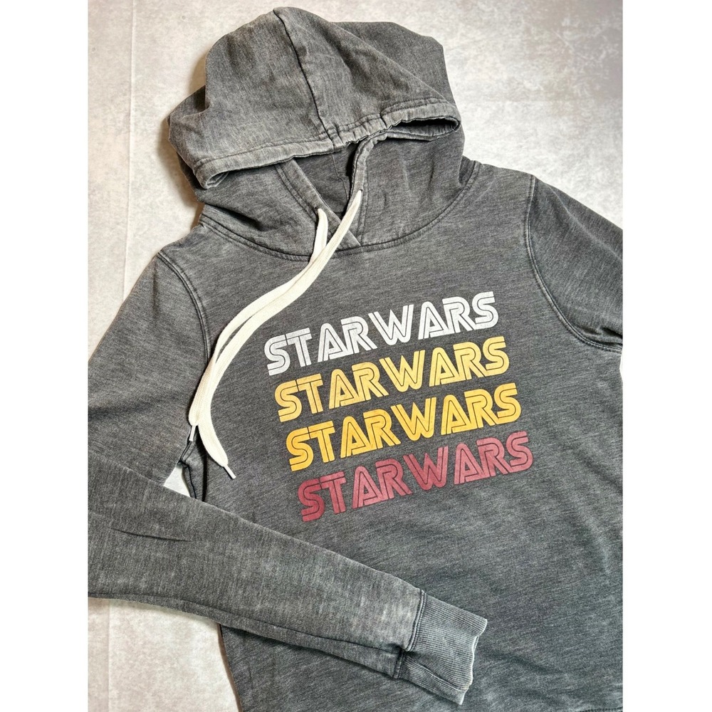 Star Wars Womens Acid Wash Graphic Hoodie Charcoal Gray Size M Retro Logo